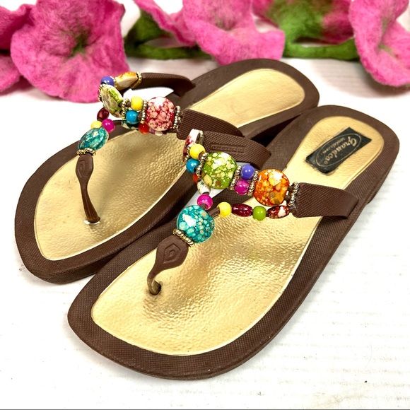 Grandco Sandals Shoes - Grandco Jeweled Flip Flop Sandal Non Slip Sole Comfort 8